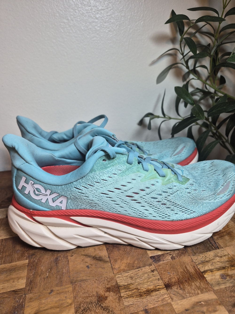 Hoka Women's Running Shoes in Aqua with Coral Accents